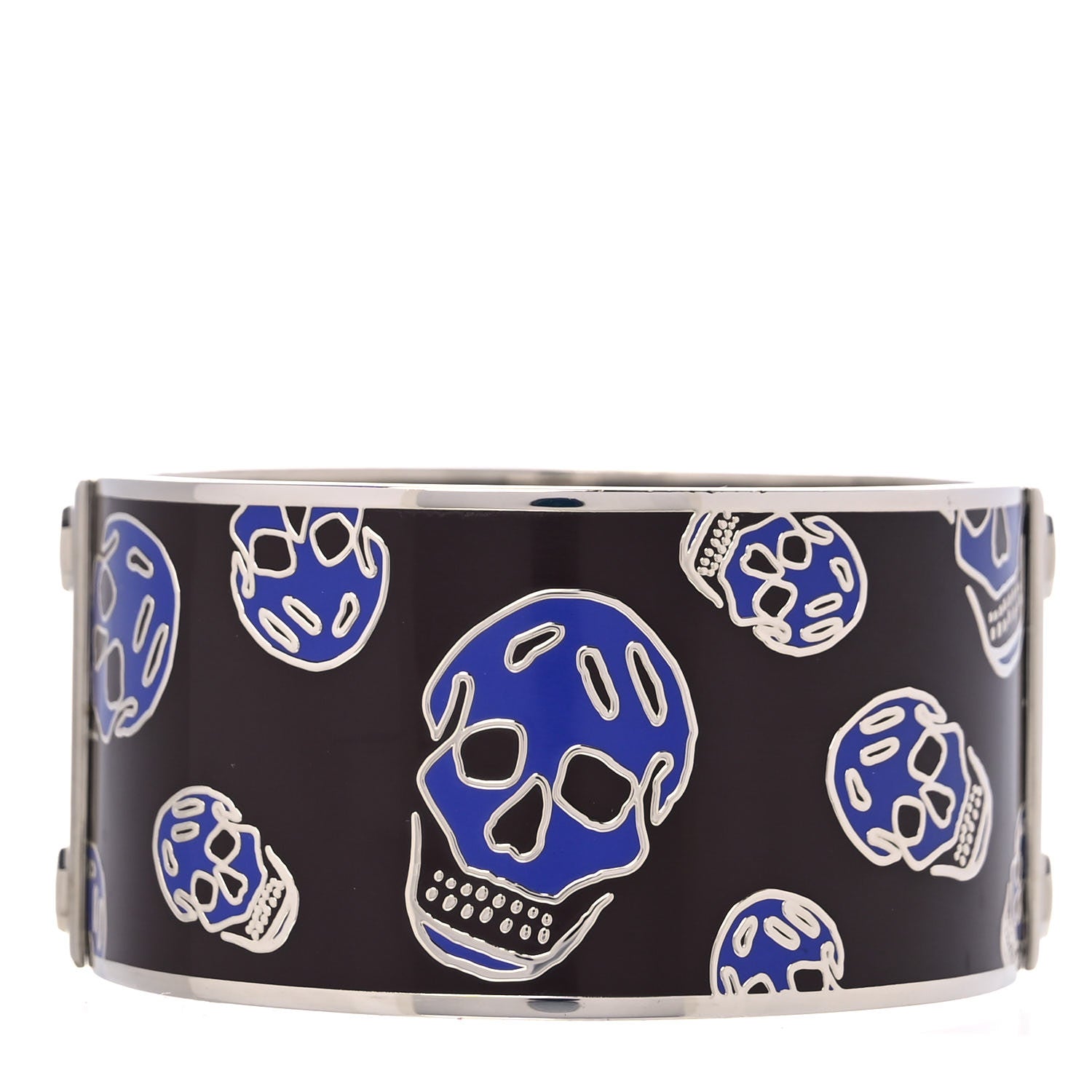 Alexander McQueen Wide Enamel Skull Bangle Bracelet Brown Blue 1 of 6
