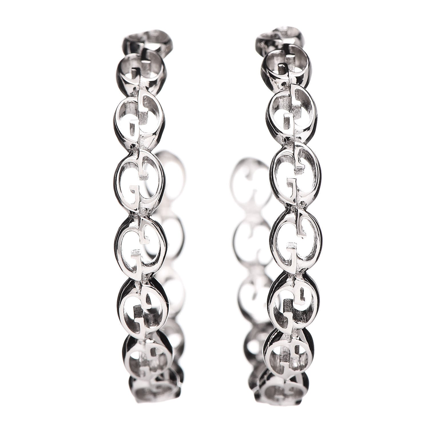 Gucci 18K White Gold Interlocking GG Hoop Earrings 1 of 3
