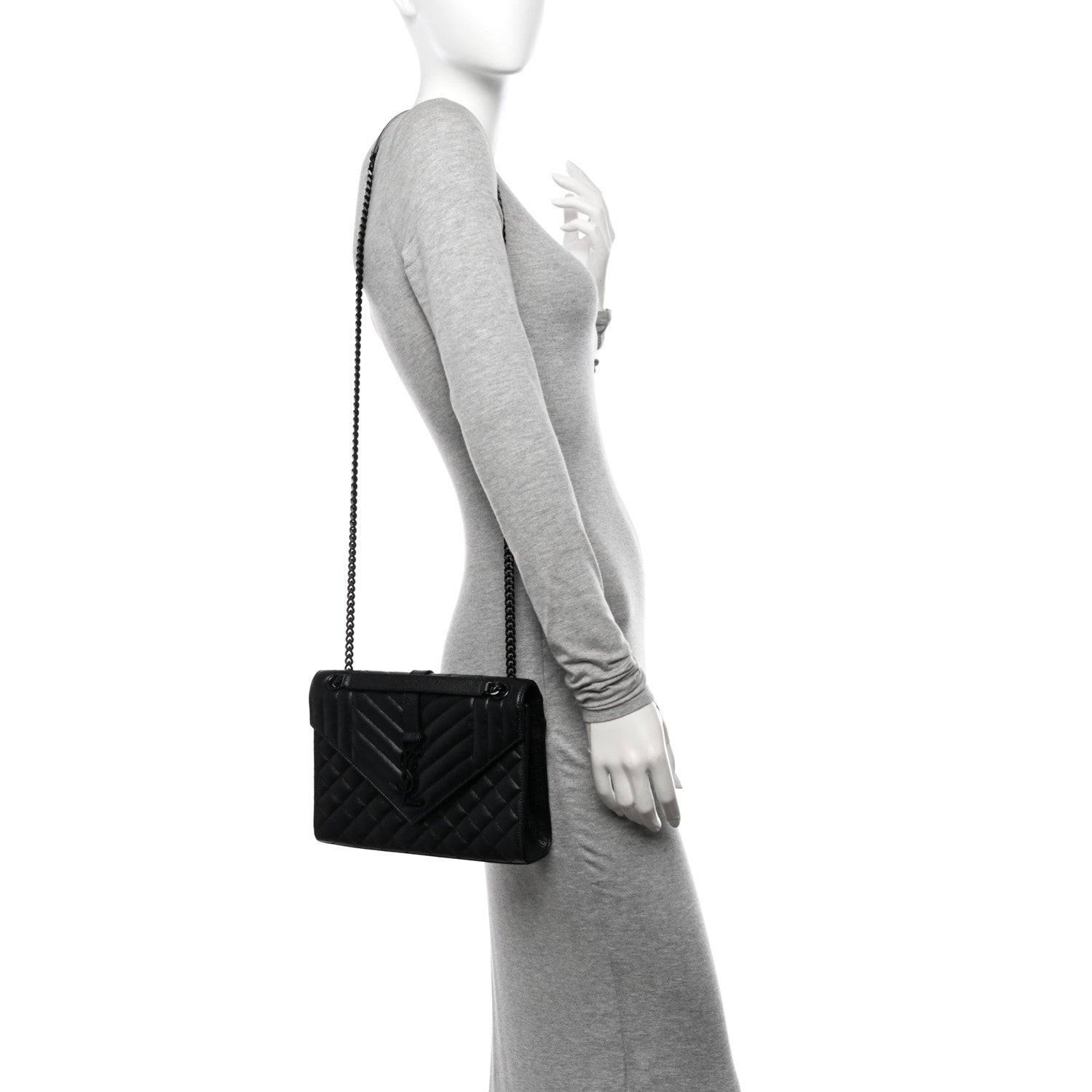 Saint Laurent Grain De Poudre Textured Mixed Matelasse Triquilt Medium Monogram Monochrome Satchel Black 2 of 14
