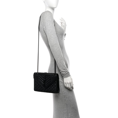 Saint Laurent Grain De Poudre Textured Mixed Matelasse Triquilt Medium Monogram Monochrome Satchel Black 2 of 14