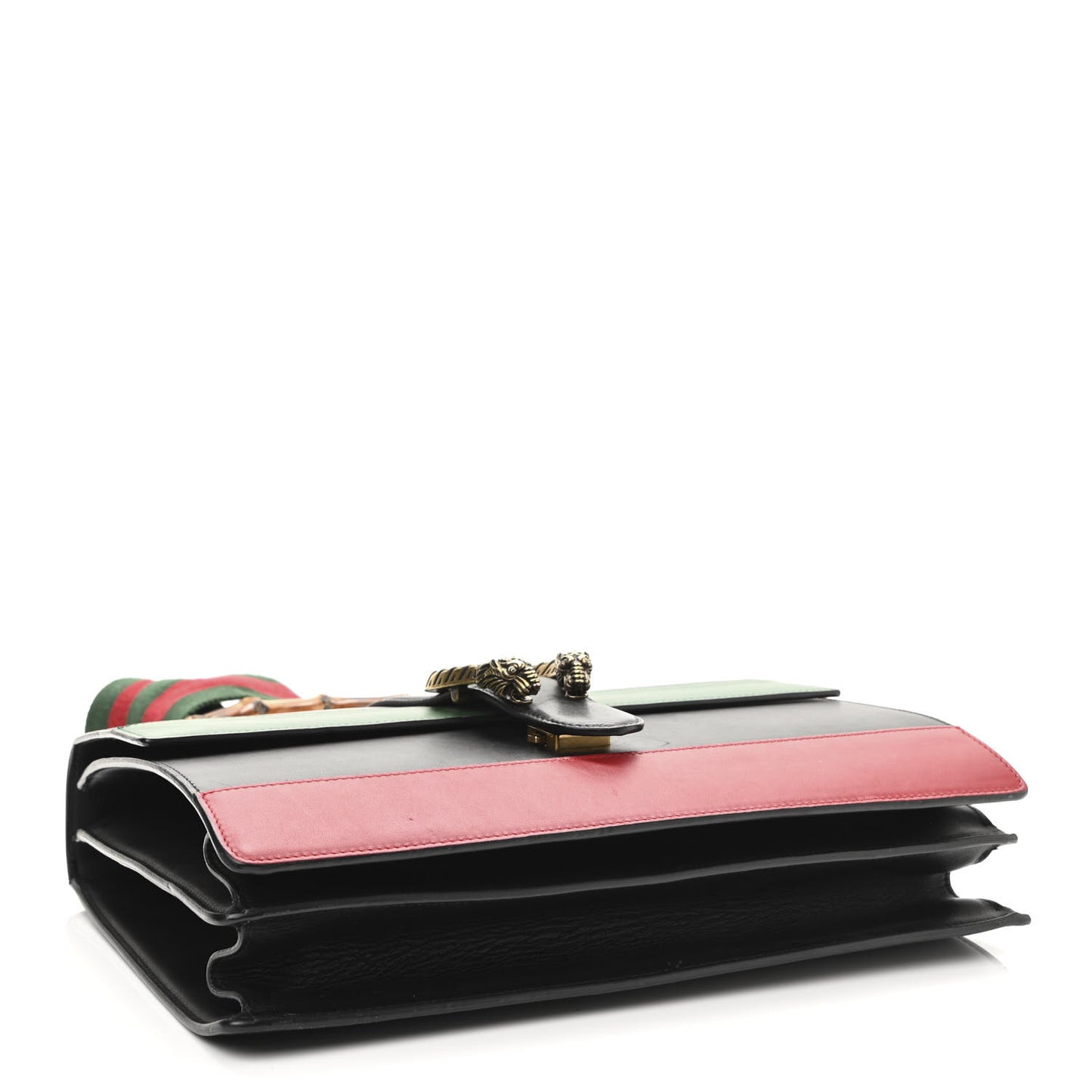 Calfskin Bamboo Web Large Dionysus Top Handle Bag Black Bright Evergreen Hibiscus Red