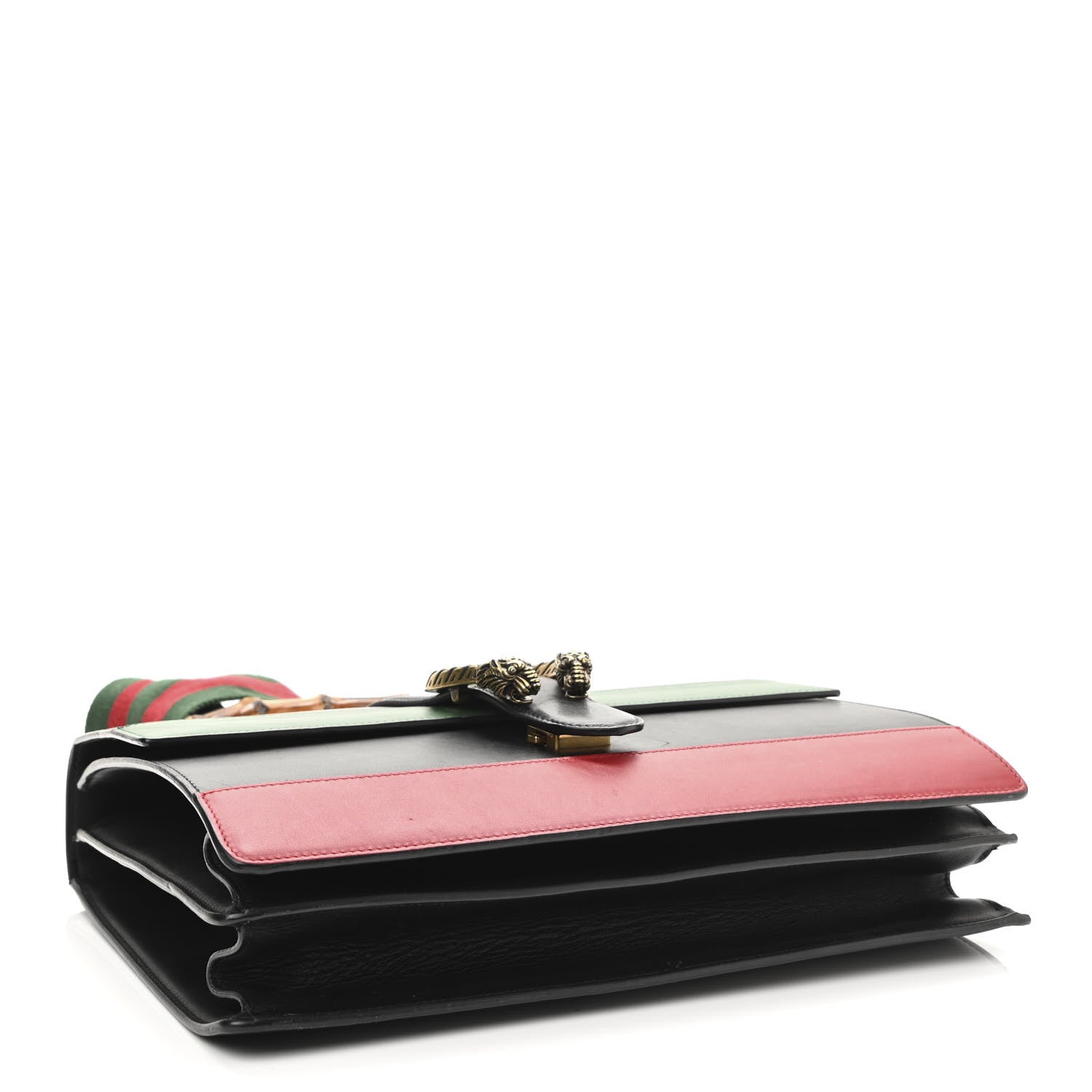 Gucci Calfskin Bamboo Web Large Dionysus Top Handle Bag Black Bright Evergreen Hibiscus Red 4 of 14
