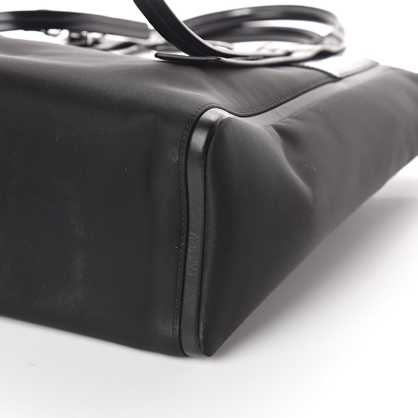 Tessuto Nylon Spazzolato Small Ouverture Top Handle Bag Black