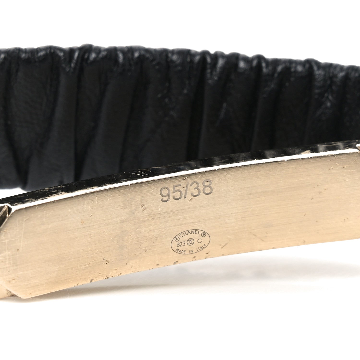 Chanel Lambskin Crystal Logo Belt 95 38 Black Gold 1756470