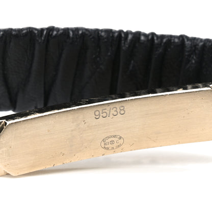 Chanel Lambskin Crystal Logo Belt 95 38 Black Gold 3 of 4
