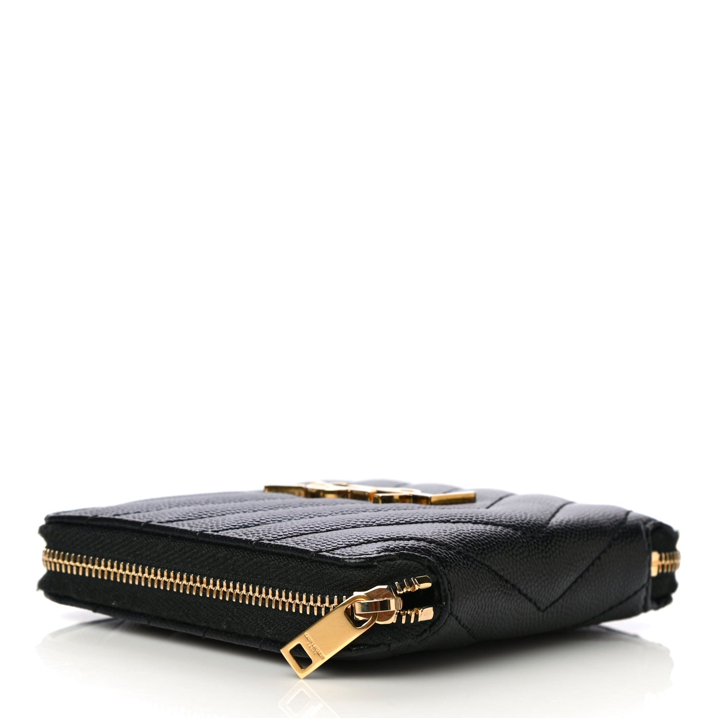 Grain De Poudre Matelasse Chevron Monogram Compact Zip Around Wallet Black