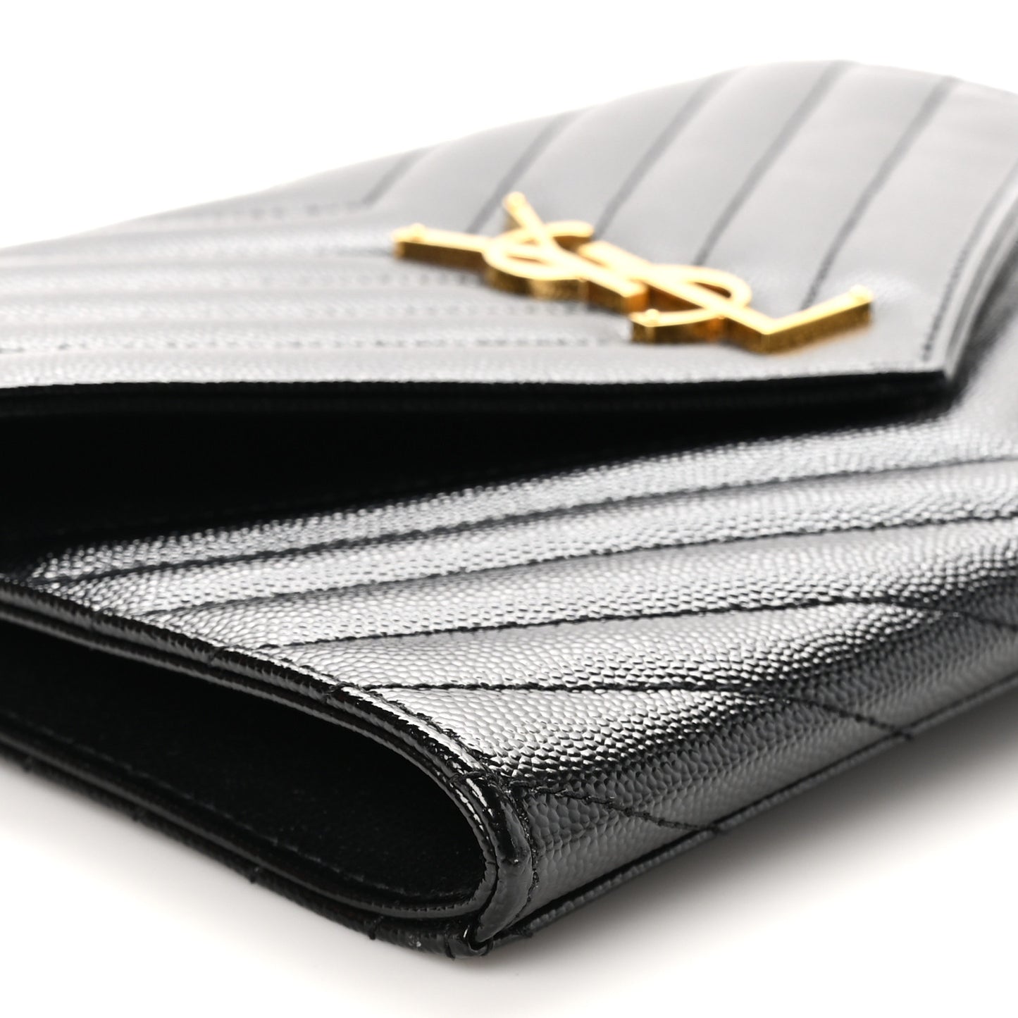 Grain De Poudre Matelasse Chevron Monogram Envelope Clutch Black