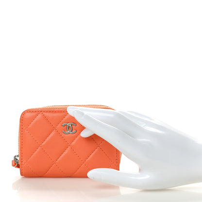 Chanel Lambskin Quilted Zip Around Coin Purse Wallet Coral 2 of 9