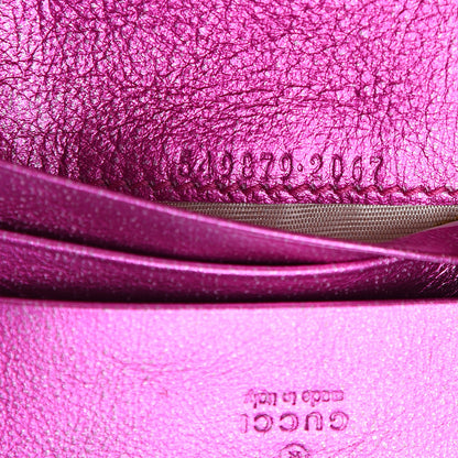 Gucci Metallic Calfskin Matelasse Crystal GG Marmont Wallet Fuchsia 6 of 8