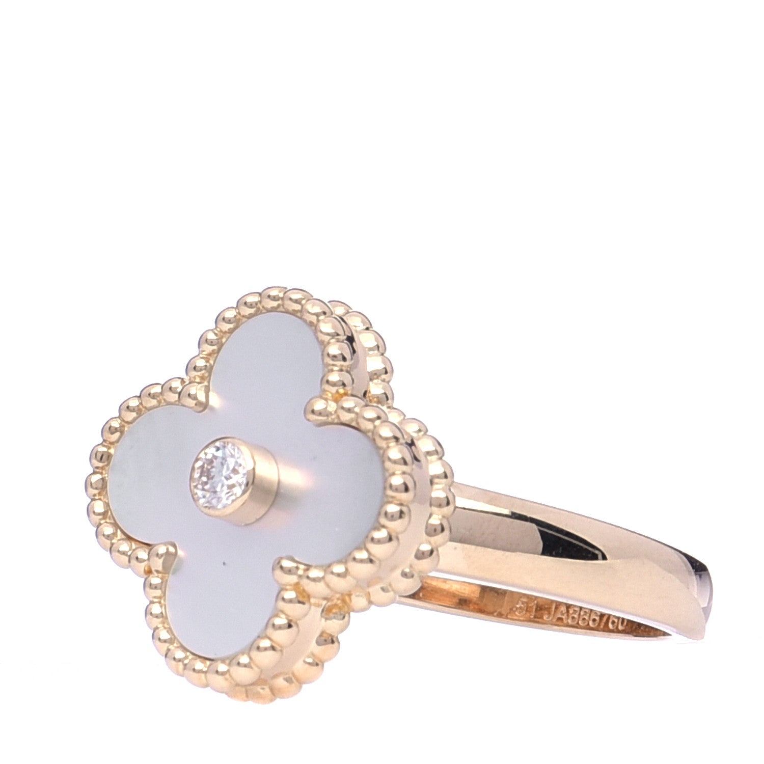 Van Cleef & Arpels 18K Yellow Gold Diamond Mother of Pearl Vintage Alhambra Ring 51 5.75 8 of 18