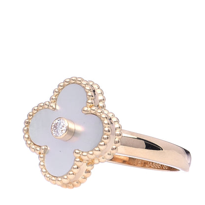 Van Cleef & Arpels 18K Yellow Gold Diamond Mother of Pearl Vintage Alhambra Ring 51 5.75 8 of 18