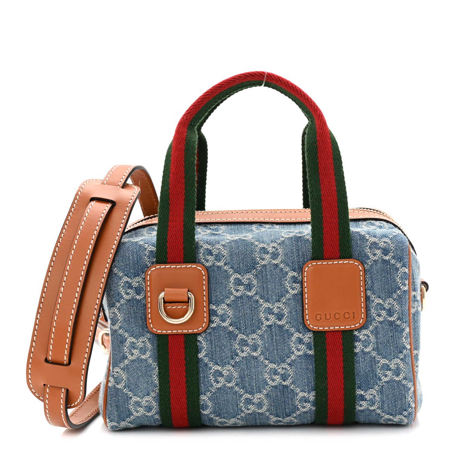 Gucci GG Denim Calfskin Web Mini GG Top Handle Bag Light Blue White 1 of 9