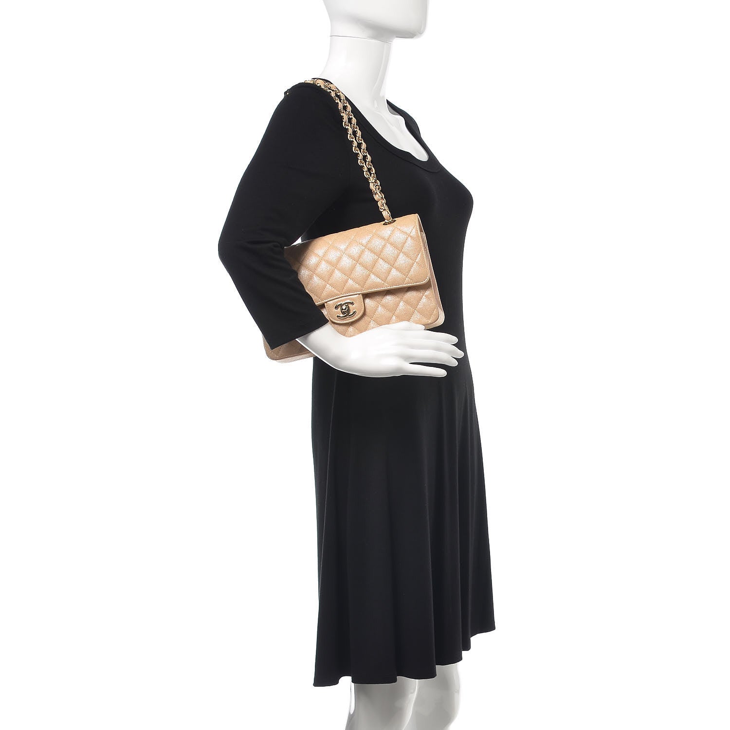 Chanel Iridescent Caviar Quilted Medium Double Flap Beige 2 of 8