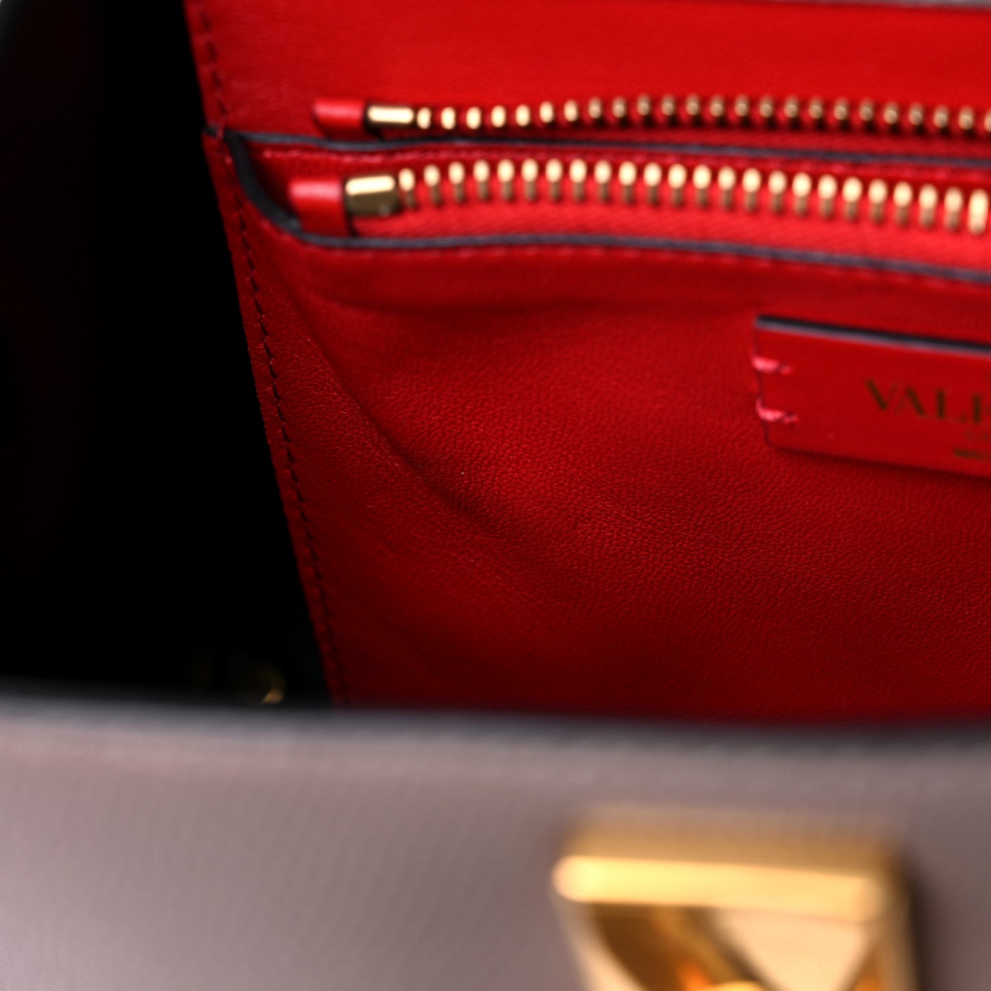 Grainy Calfskin Small VSling Top Handle Bag Clay