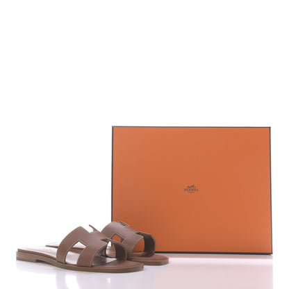 Hermes Box Calfskin Oran Sandals 37 Gold 11 of 11