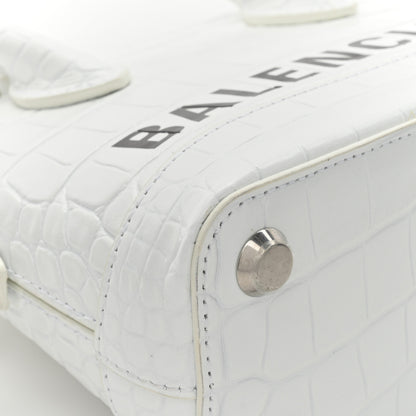 Balenciaga Calfskin Crocodile Embossed XXS Ville Top Handle Bag White Black 11 of 19