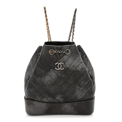 Chanel Metallic Grained Goatskin Chevron Quilted Gabrielle Backpack Dark Silver Gold 1 of 9
