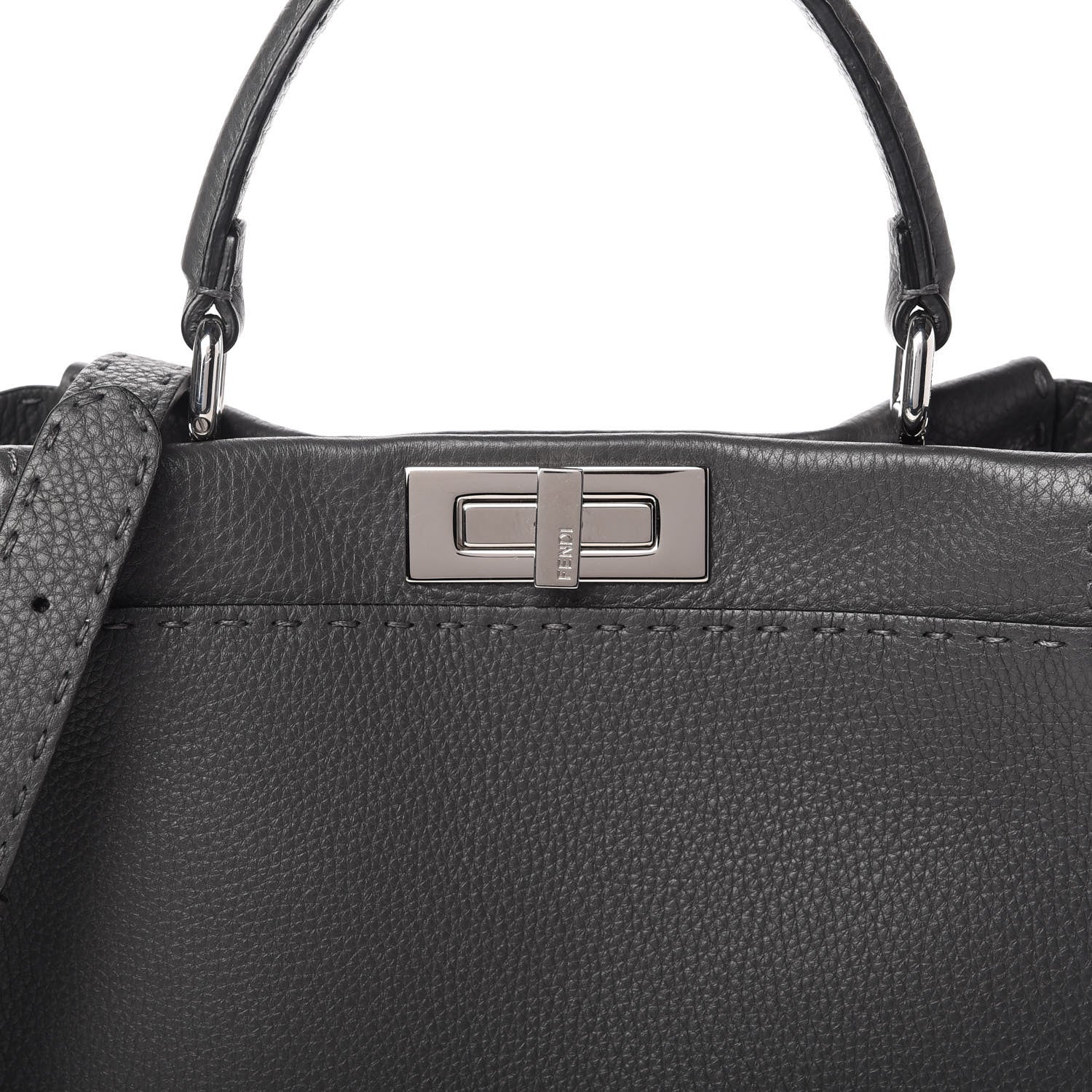 Fendi Cuoio Romano Selleria Bi-Color Medium Peekaboo Iconic Satchel Asfalto Latte 9 of 9