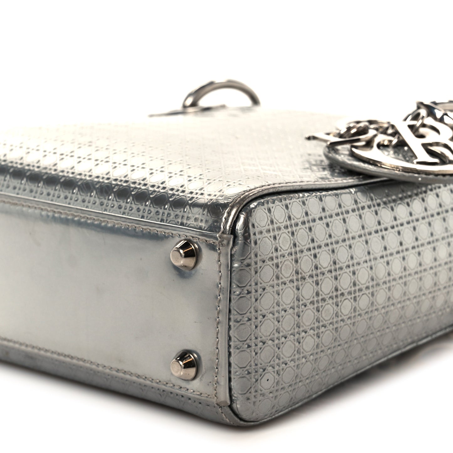 Metallic Patent Micro-Cannage Mini Lady Dior Silver