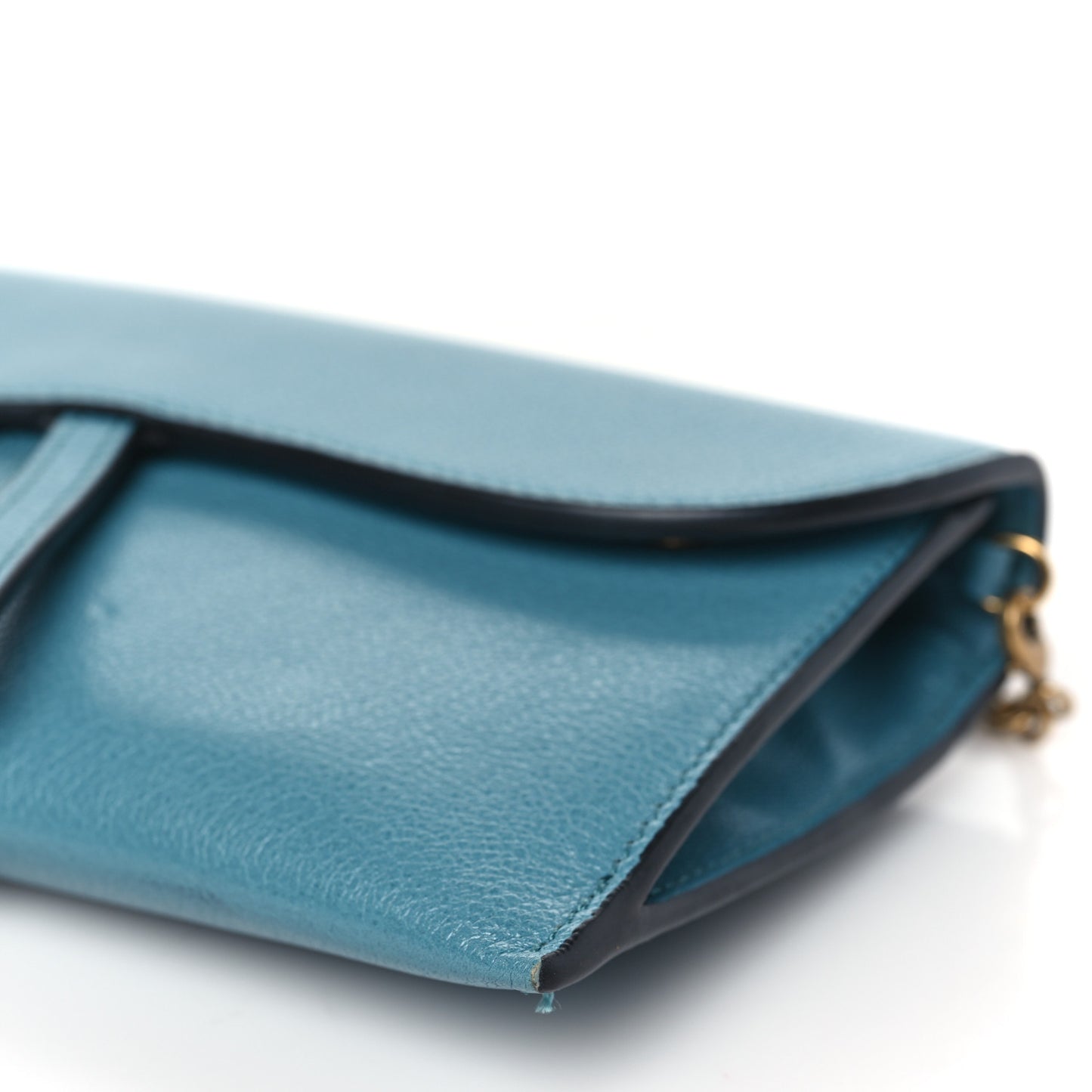 Goatskin Saddle Long Wallet With Chain Cerulean Blue
