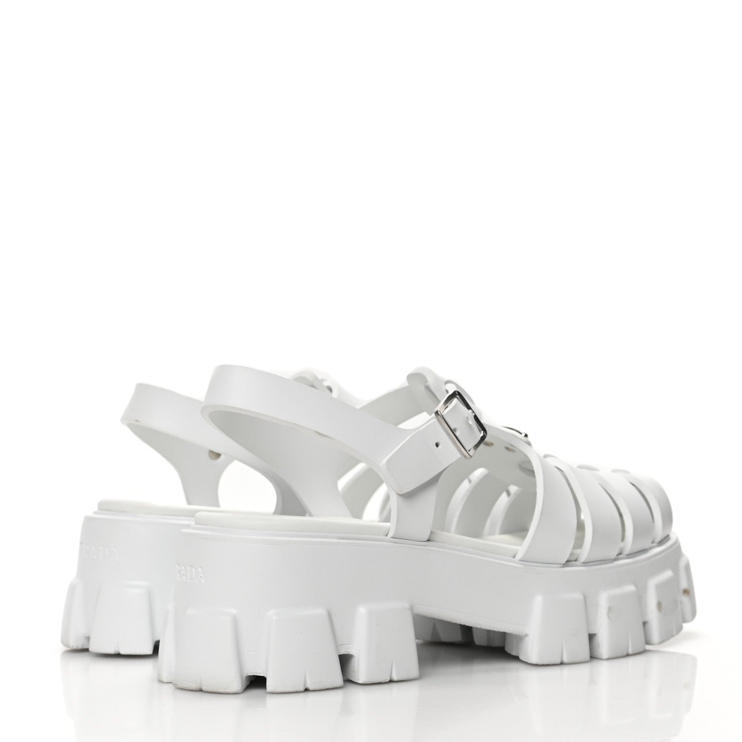 Prada Foam Rubber Metal Triangle Logo Monolith 55mm Cage Sandals 41 White 4 of 8