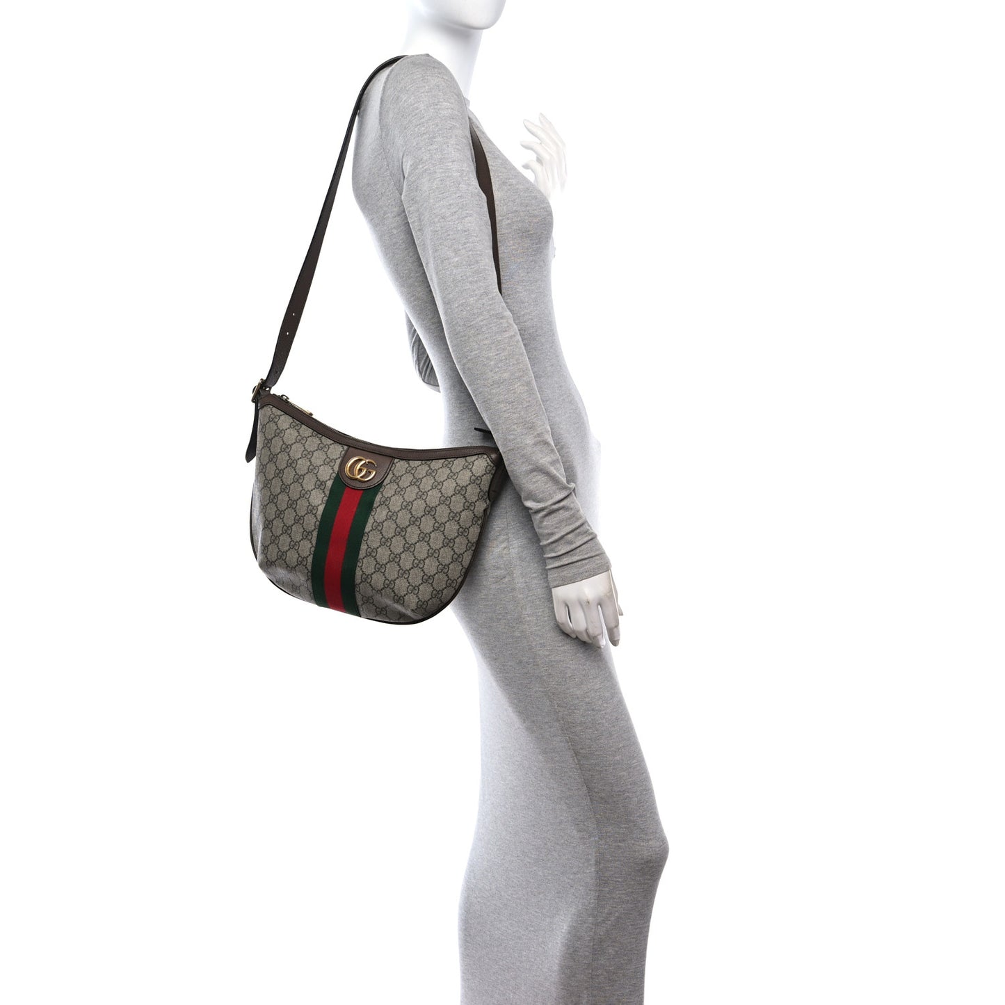 GG Supreme Monogram Web Small Ophidia Half Moon Hobo Brown