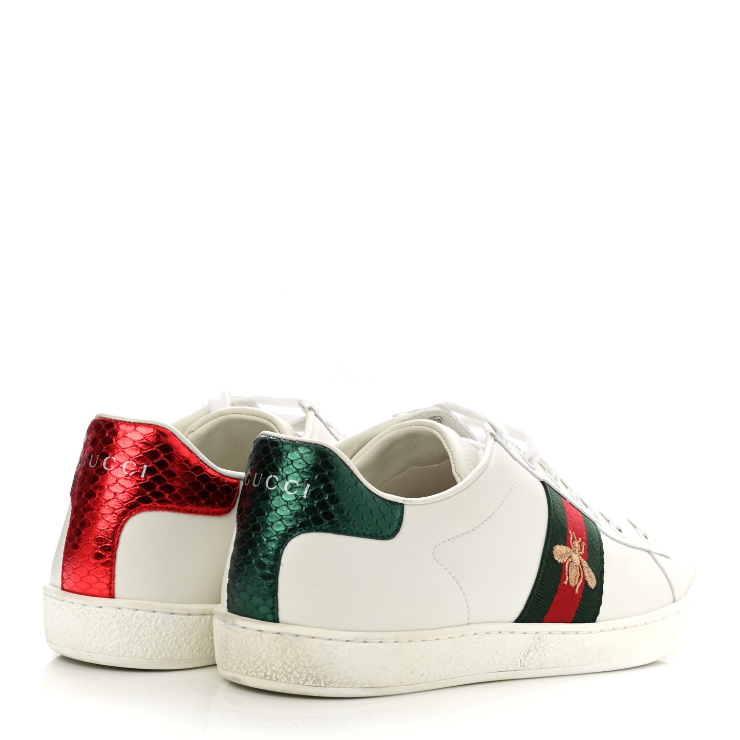 Calfskin Ayers Bee Embroidered Womens Ace Sneakers 38.5 White Green