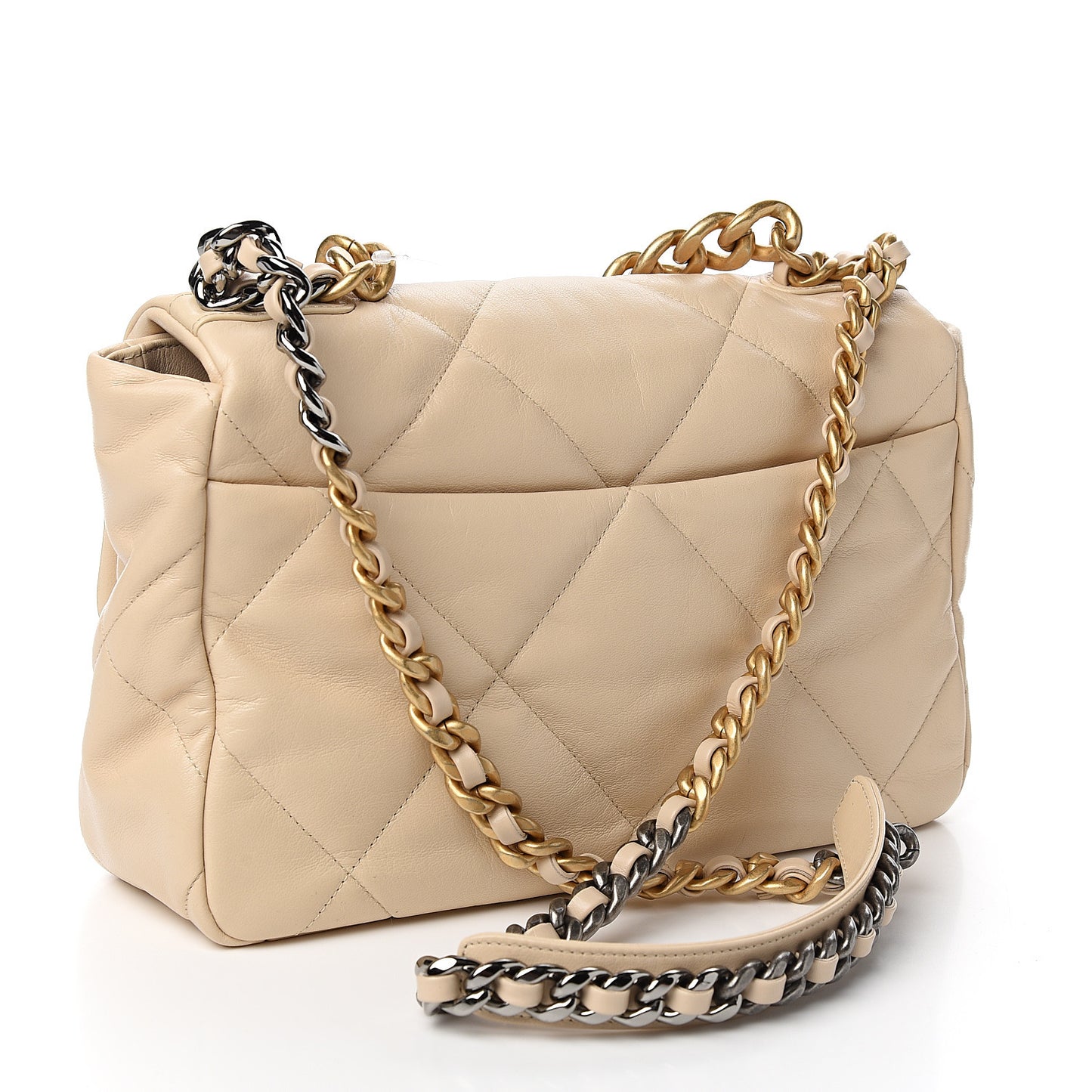 Goatskin Quilted Large 19 Flap Beige