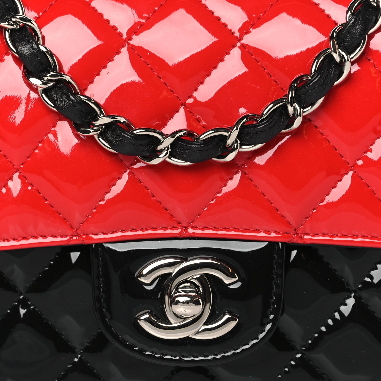 Chanel Patent Calfskin Quilted Bi-Color Mini Rectangular Flap Red Black 8 of 10