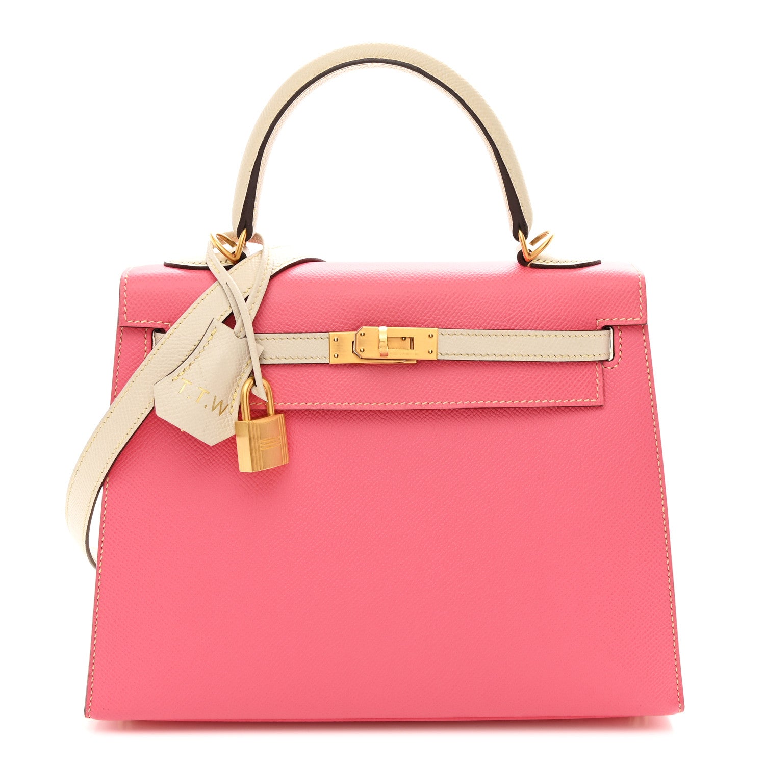 Hermes Epsom Bi-Color Horseshoe Kelly Sellier 25 Rose Azalee Craie 1 of 13