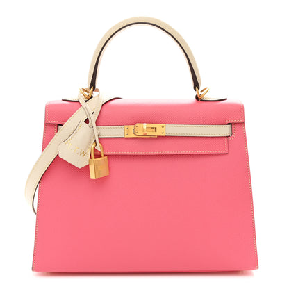 Hermes Epsom Bi-Color Horseshoe Kelly Sellier 25 Rose Azalee Craie 1 of 13