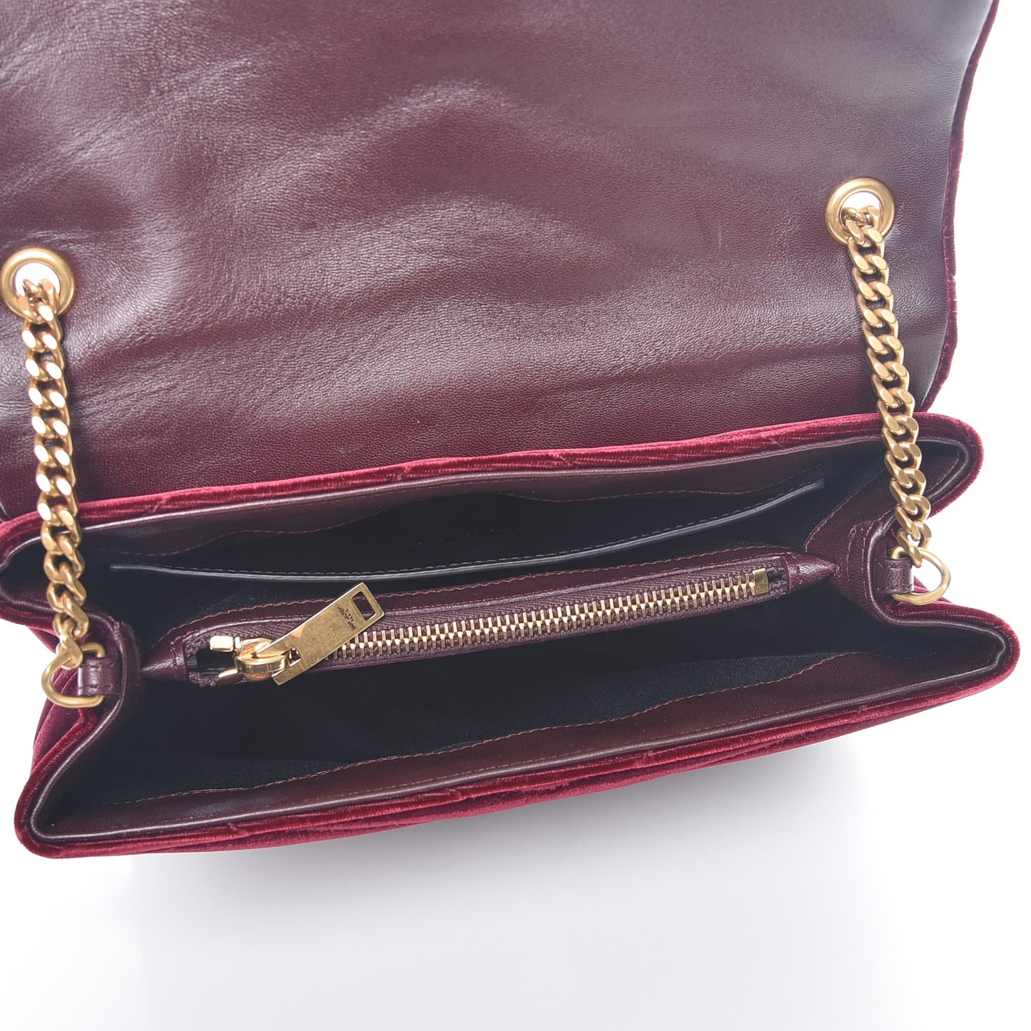 Velvet Y Quilted Monogram Small Loulou Chain Satchel Burgundy