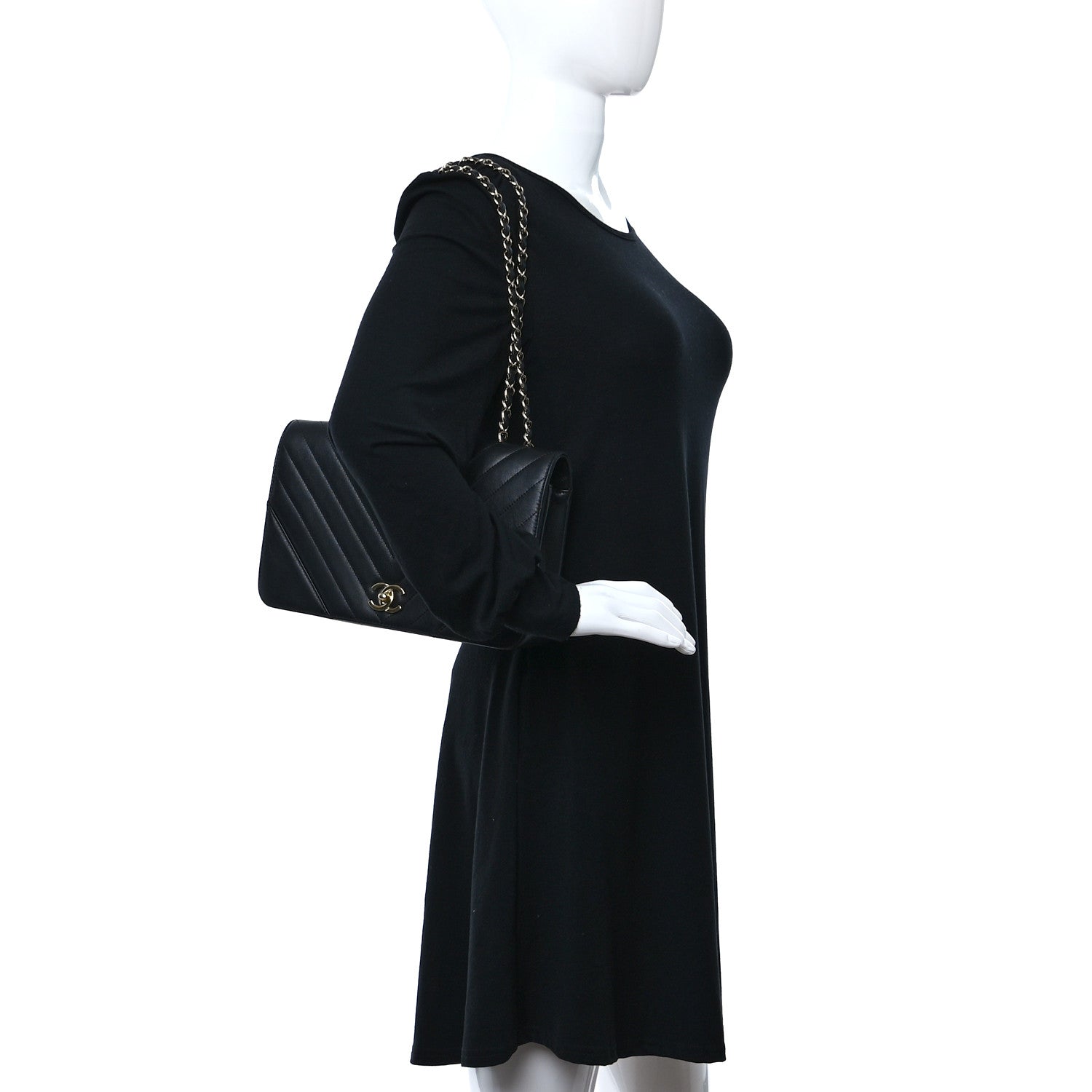 Chanel Calfskin Chevron Quilted Large Statement Flap Black 2 of 10