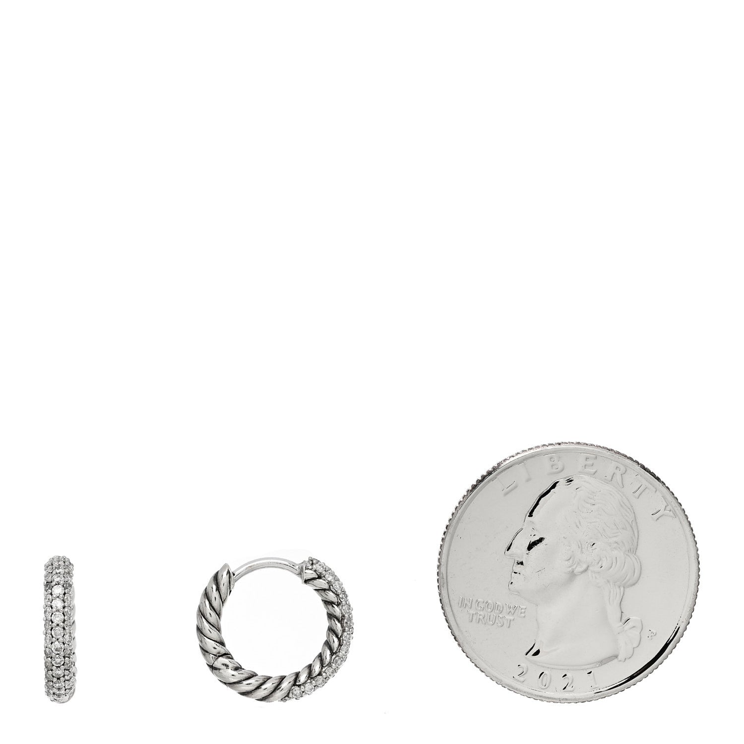 David Yurman Sterling Silver Diamond Petite Pave Huggie Hoop Earrings 2 of 4