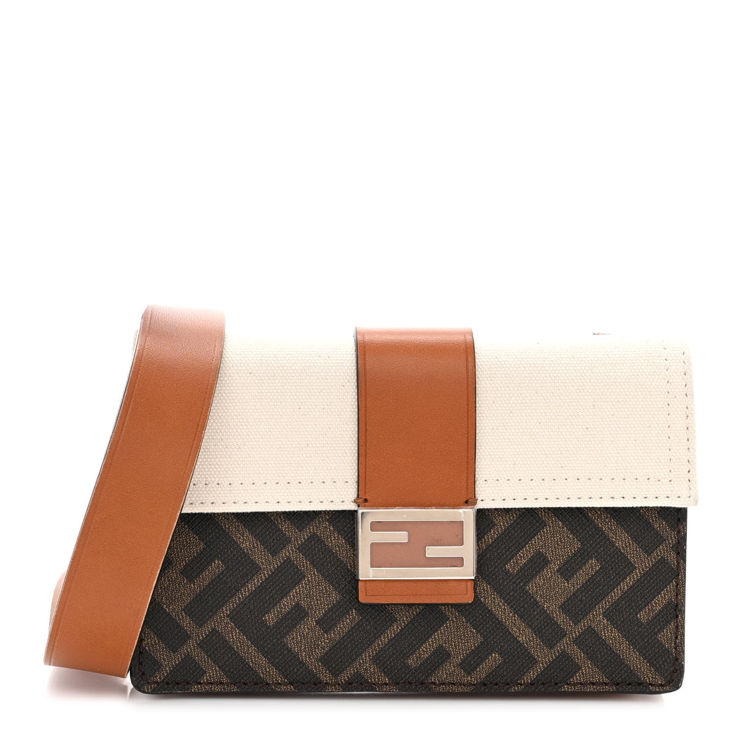 Fendi Glazed Fabric Cotton Vitello King Aura FF 1974 Baguette Belt Pouch Tobacco Moro Grezzo Cuoio 1 of 10