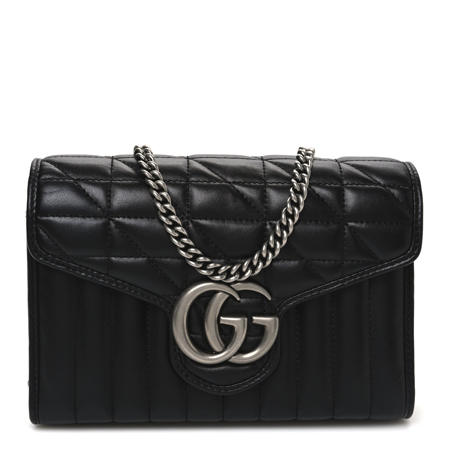 Calfskin Matelasse Aria GG Marmont Chain Wallet Black