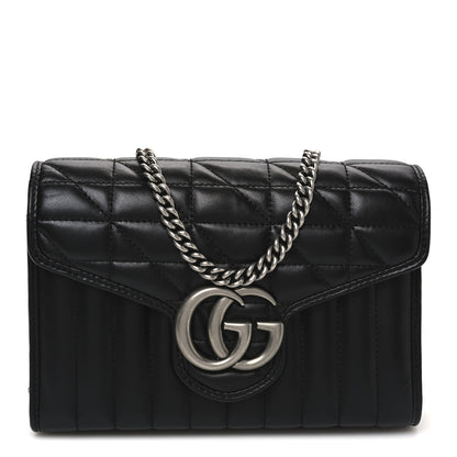 Gucci Calfskin Matelasse Aria GG Marmont Chain Wallet Black 1 of 10