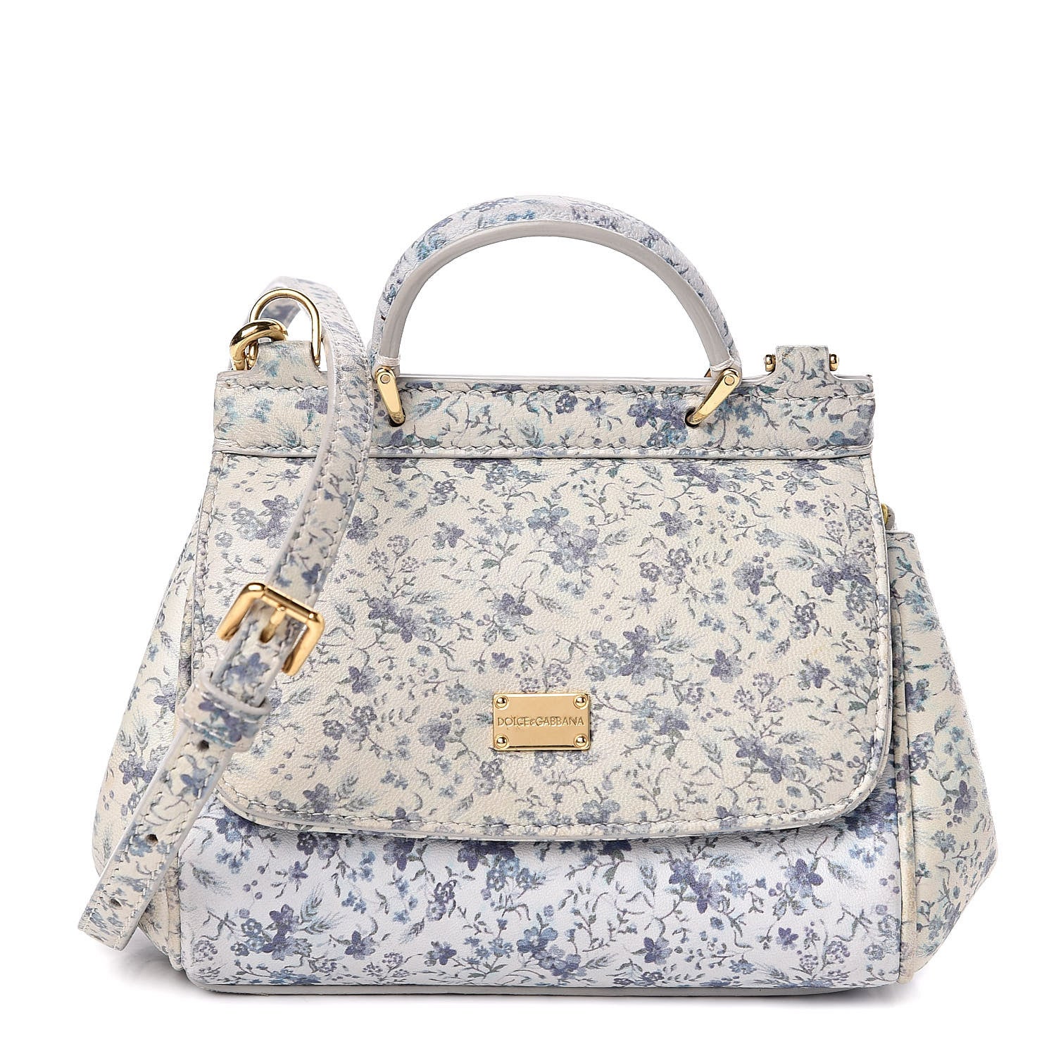 Dolce & Gabbana Dauphine Floral Print Micro Miss Sicily Satchel Blue White 1 of 10