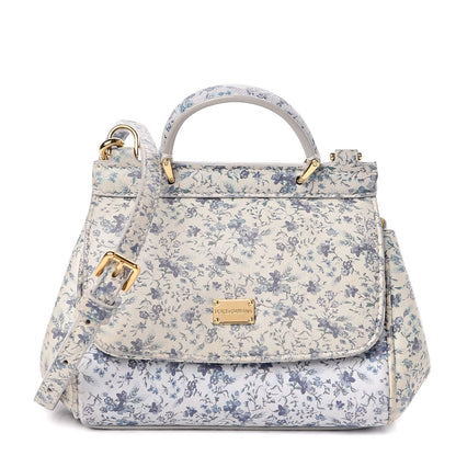 Dolce & Gabbana Dauphine Floral Print Micro Miss Sicily Satchel Blue White 1 of 10