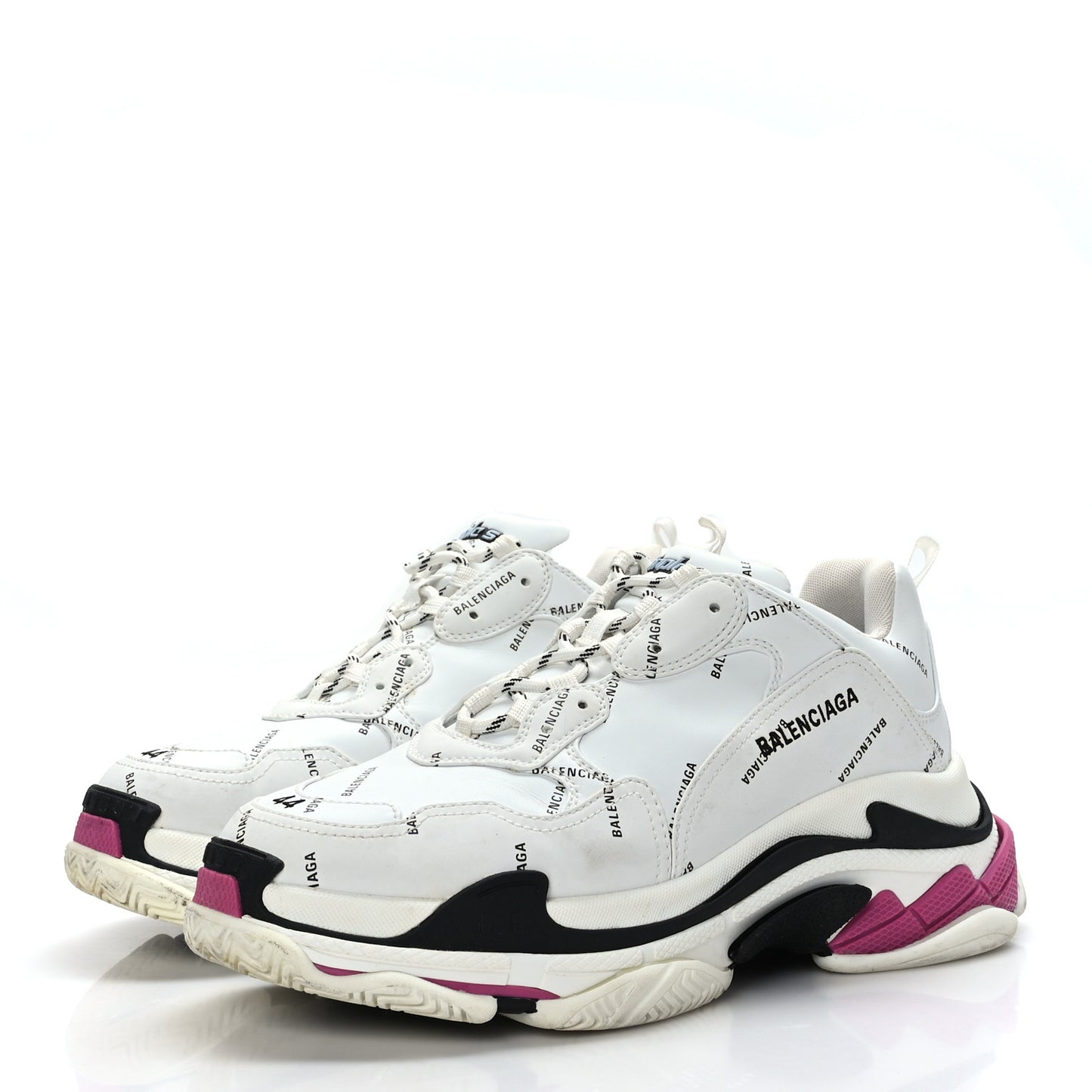 Technical Fabric Allover Logo Mens Triple S Sneakers 44 White Black Pink