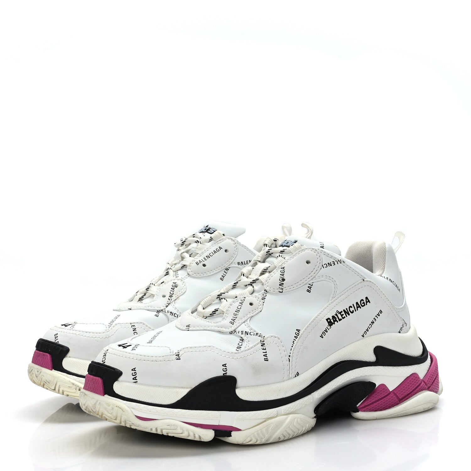 Balenciaga Technical Fabric Allover Logo Mens Triple S Sneakers 44 White Black Pink 3 of 9