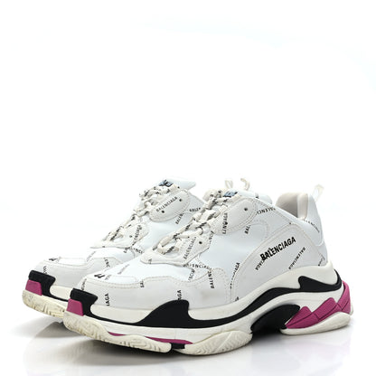Balenciaga Technical Fabric Allover Logo Mens Triple S Sneakers 44 White Black Pink 3 of 9