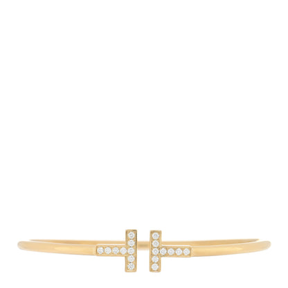 Tiffany 18K Yellow Gold Diamond T Wire Bracelet 1 of 4