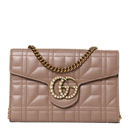 Gucci Calfskin Matelasse Mini Pearly GG Marmont Chain Wallet Porcelain Rose 1 of 11