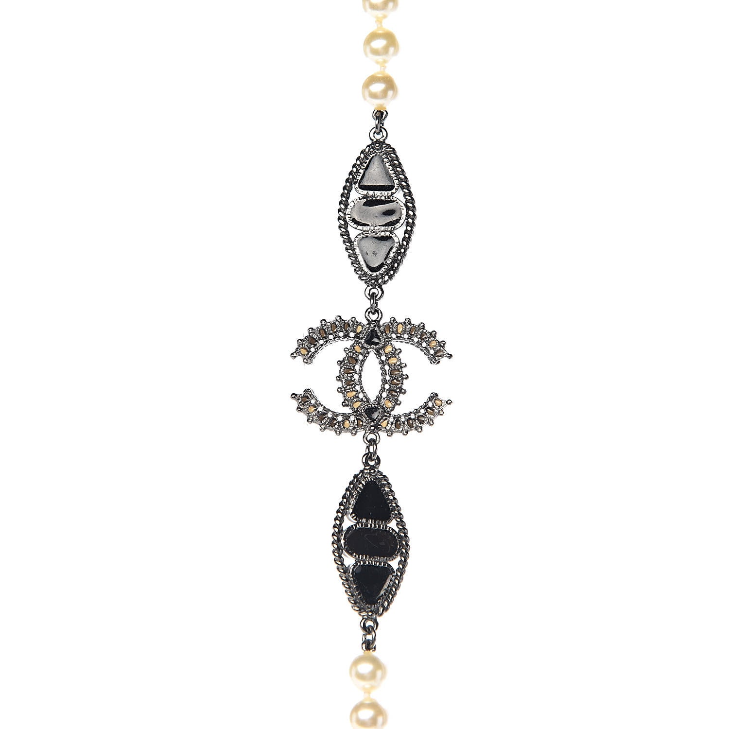 Chanel Pearl Bead Enamel CC Long Necklace Black White 4 of 5