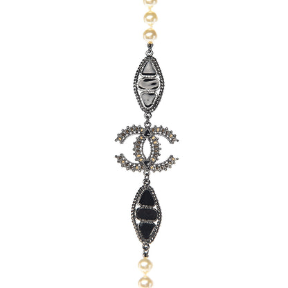 Chanel Pearl Bead Enamel CC Long Necklace Black White 4 of 5