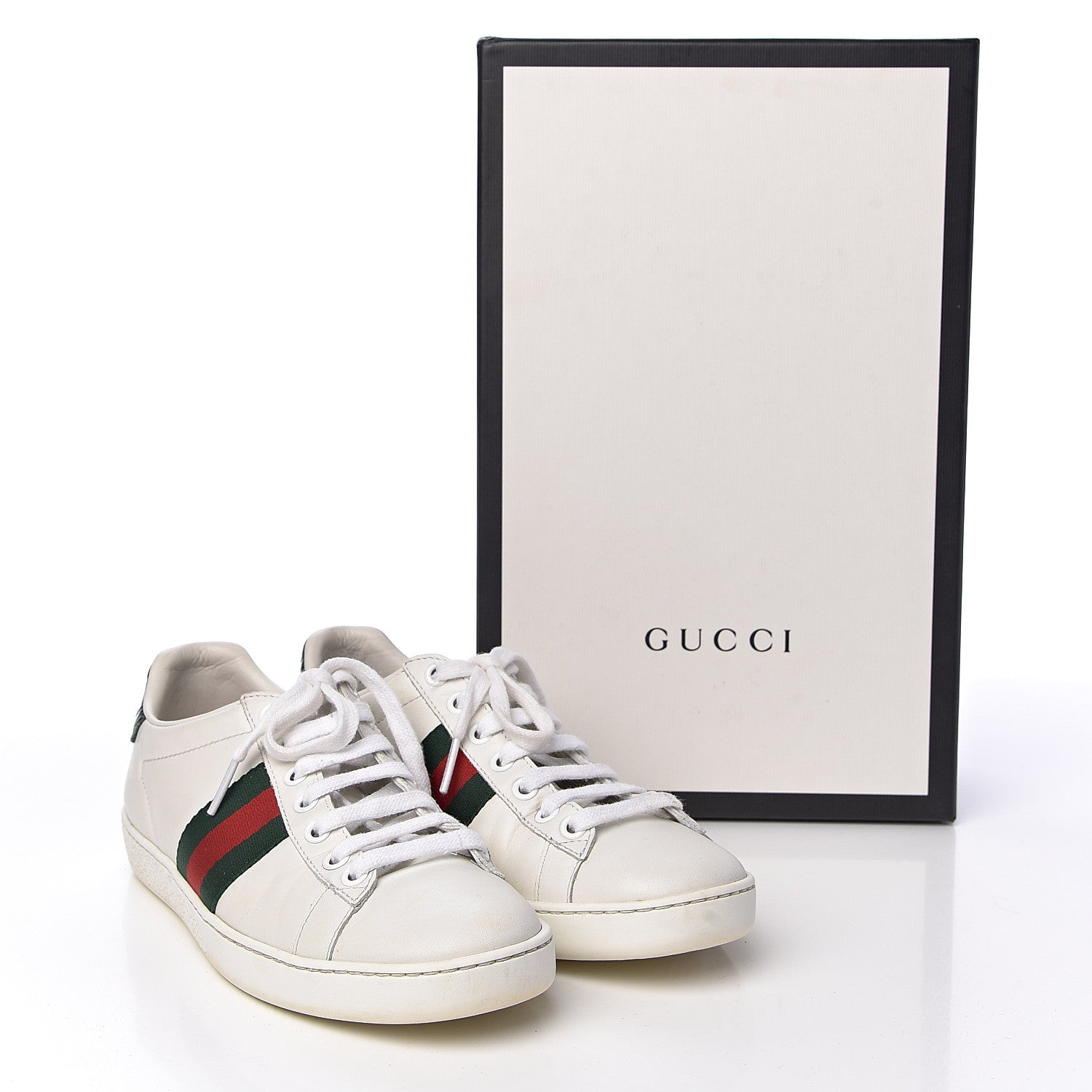 Gucci Calfskin Crocodile Web Womens Ace Sneakers 35 White Green 16 of 16