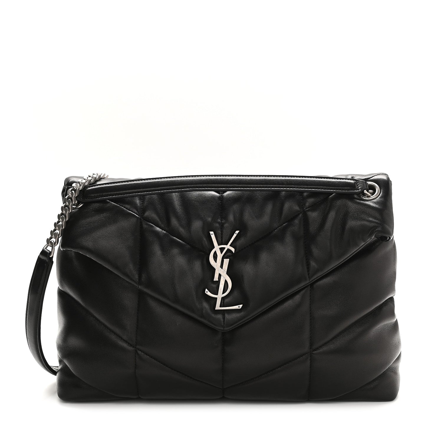 Lambskin Quilted Medium Loulou Puffer Monogram Chain Satchel Black