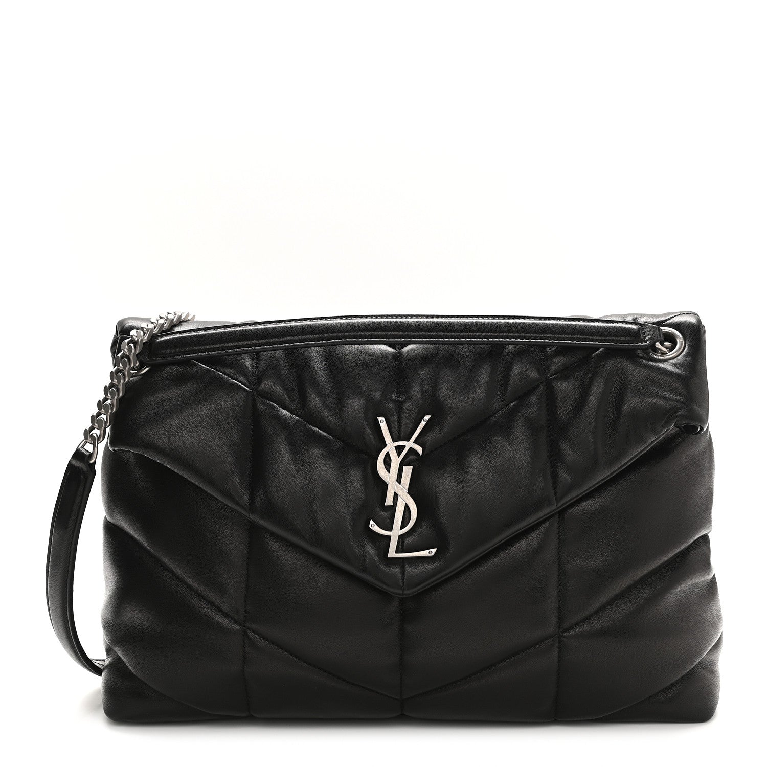 Saint Laurent Lambskin Quilted Medium Loulou Puffer Monogram Chain Satchel Black 1 of 10