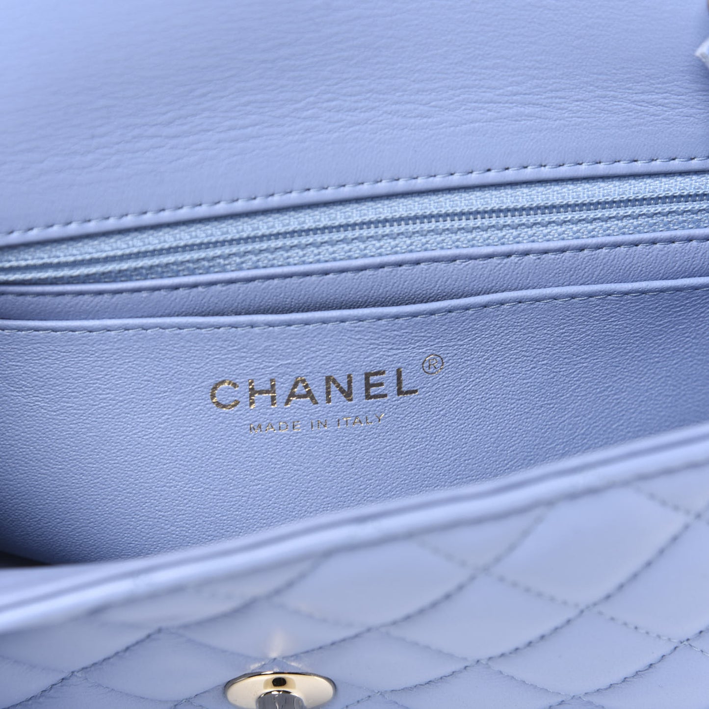 Lambskin Quilted Mini Rectangular Flap Light Blue